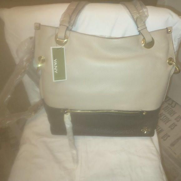 Oryany Tan and Black Large Color Block Leather Handbag w/Dust Cover NWT RARE - Picture 3 of 7